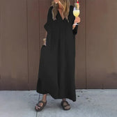 V-Neck Long Sleeve Pocket Flowy Maxi Dress Summer 3
