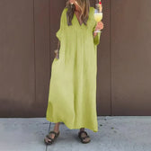 V-Neck Long Sleeve Pocket Flowy Maxi Dress Summer 5