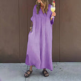 V-Neck Long Sleeve Pocket Flowy Maxi Dress Summer 4