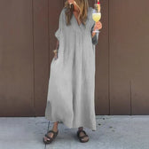 V-Neck Long Sleeve Pocket Flowy Maxi Dress Summer 7