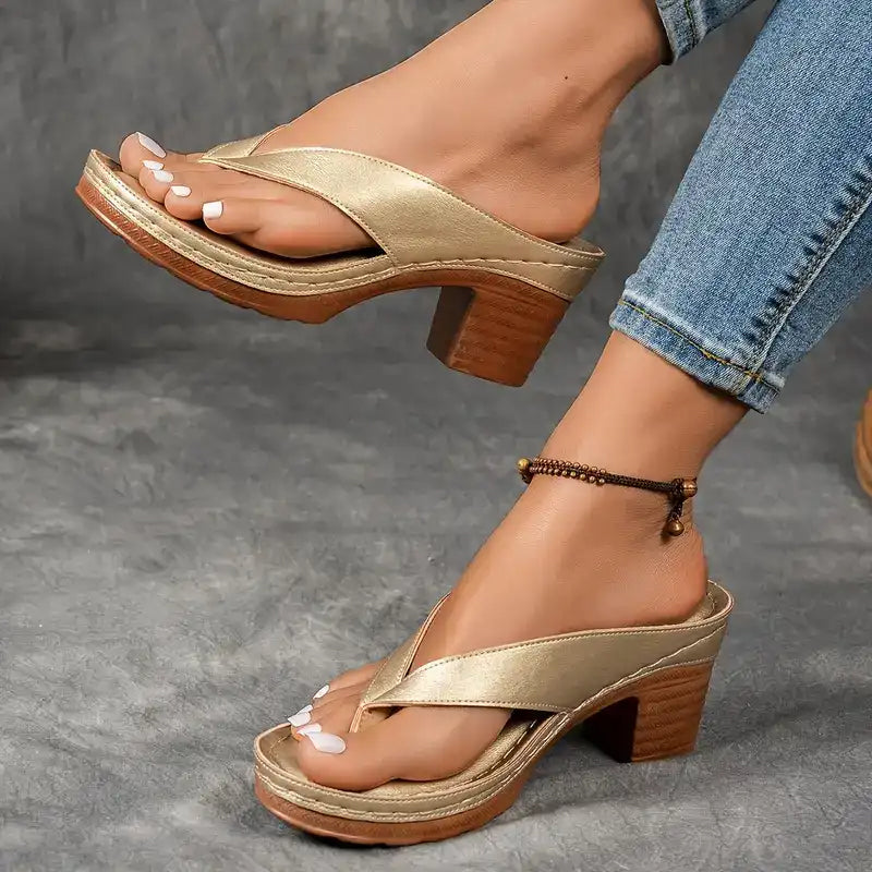 Thong Toe Platform Block Heel Slide Sandals