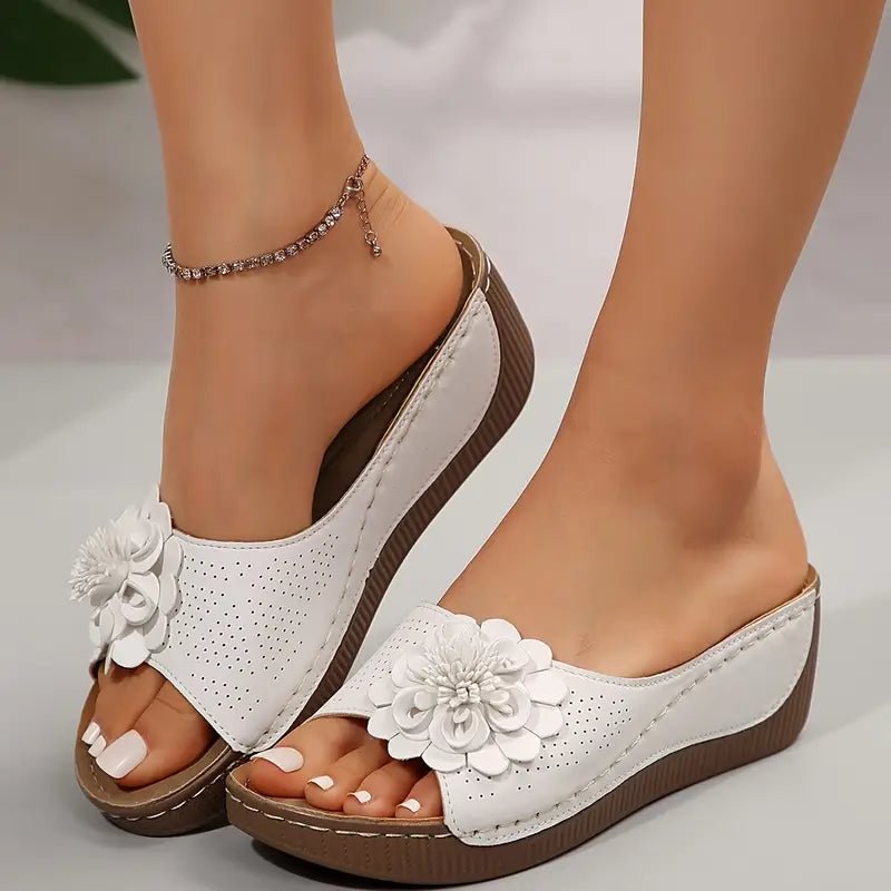 Open Toe Flower Wedge Slide Sandals