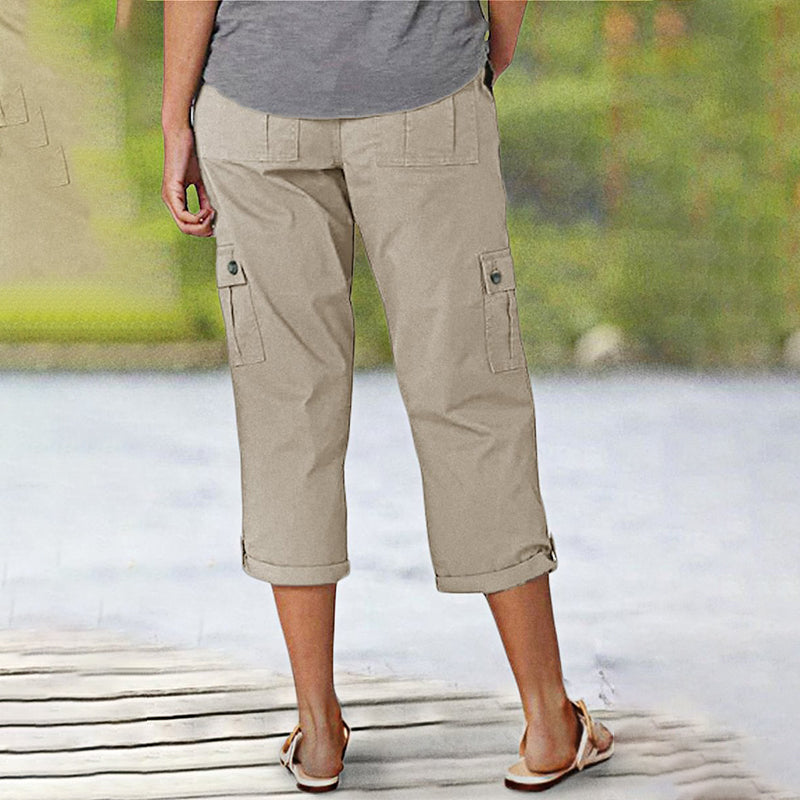 High Waist Multi Pocket Cargo Capri Pants
