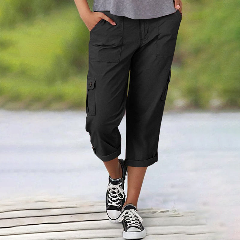 High Waist Multi Pocket Cargo Capri Pants