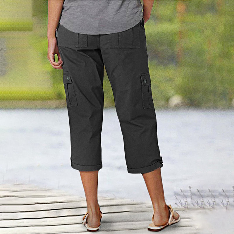 High Waist Multi Pocket Cargo Capri Pants