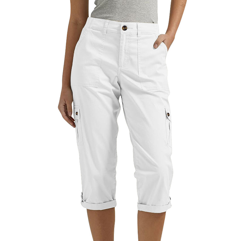 High Waist Multi Pocket Cargo Capri Pants