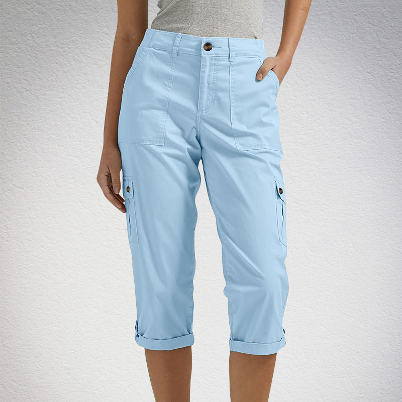 High Waist Multi Pocket Cargo Capri Pants