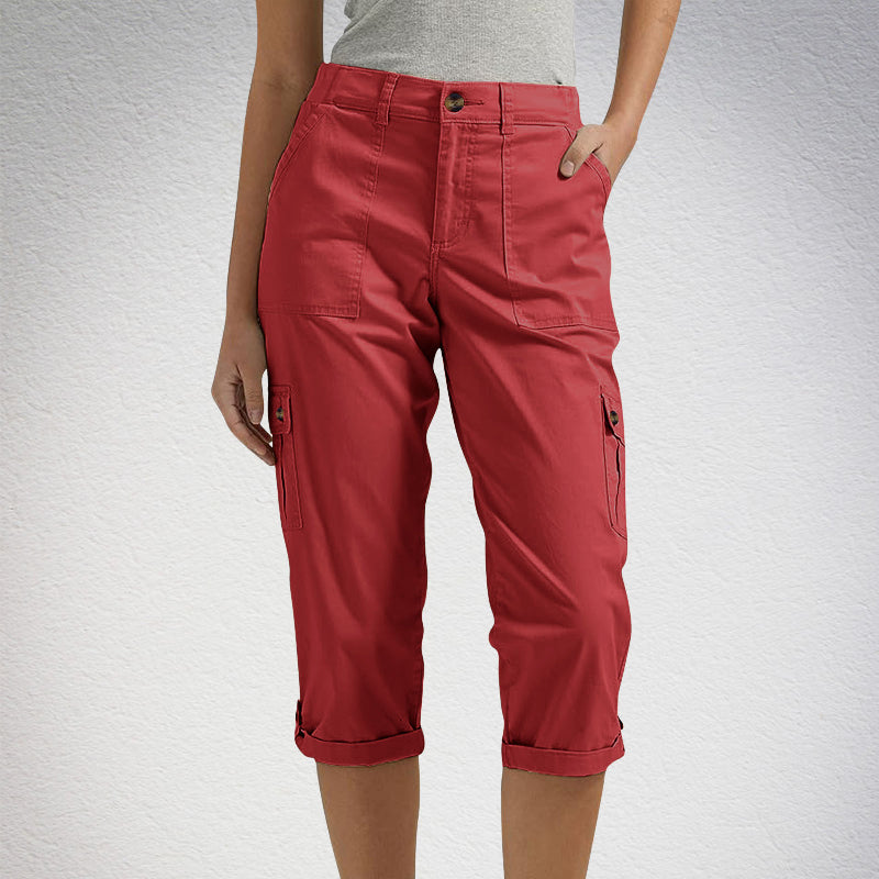 High Waist Multi Pocket Cargo Capri Pants