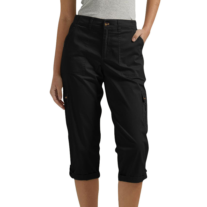High Waist Multi Pocket Cargo Capri Pants