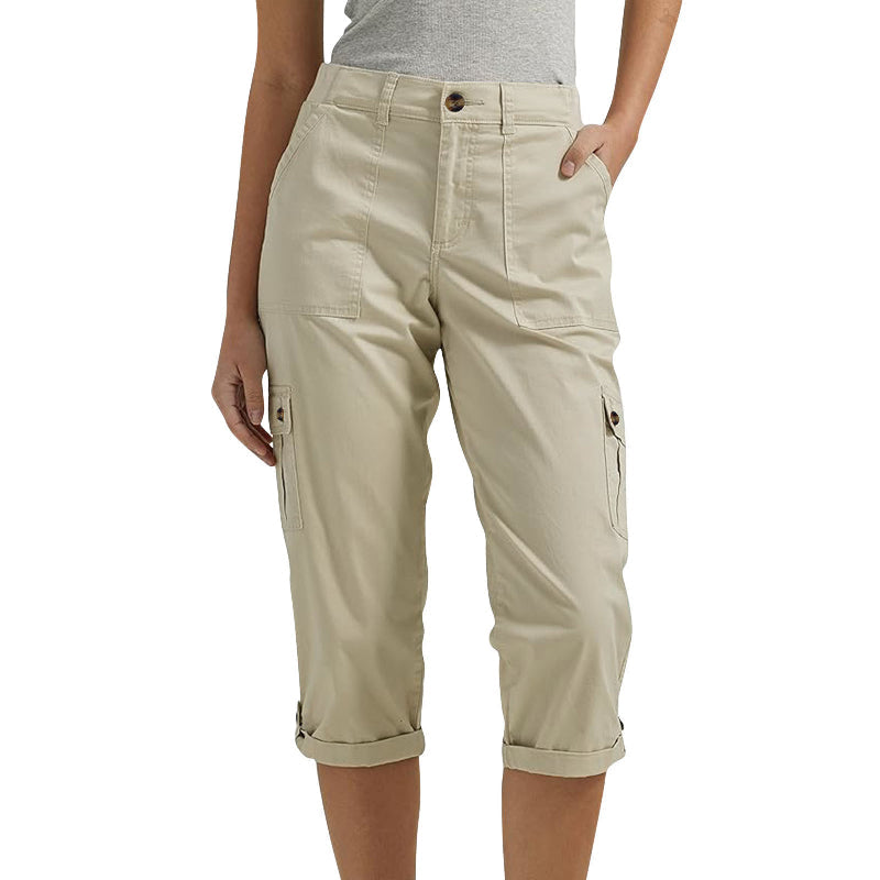 High Waist Multi Pocket Cargo Capri Pants