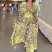 Paisley Print V-Neck Short Sleeve Smocked Waist Maxi Dress 4
