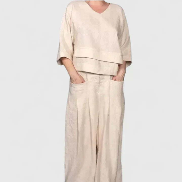V-Neck Layered Top and Wide Leg Pants Two Piece Set