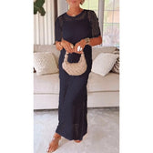 Crochet Knit Short Sleeve Maxi Dress Summer 2
