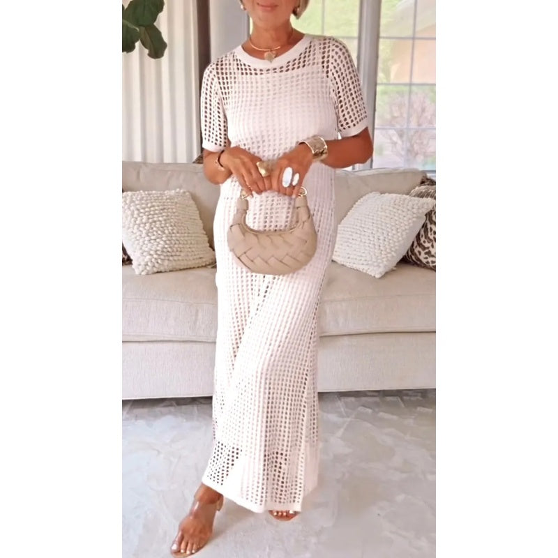 Crochet Knit Short Sleeve Maxi Dress Summer 7