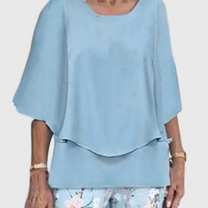 Flutter Sleeve Overlay Top and Leaf Print Pants Two Piece Set