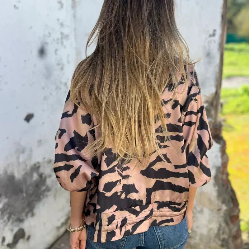 Animal Print Zip Front Bomber Jacket