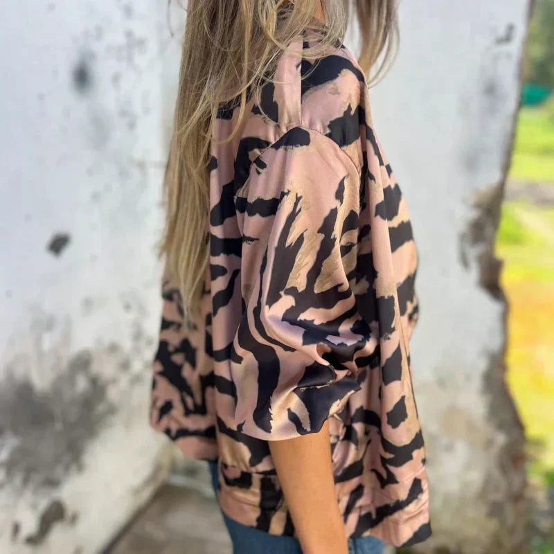 Animal Print Zip Front Bomber Jacket