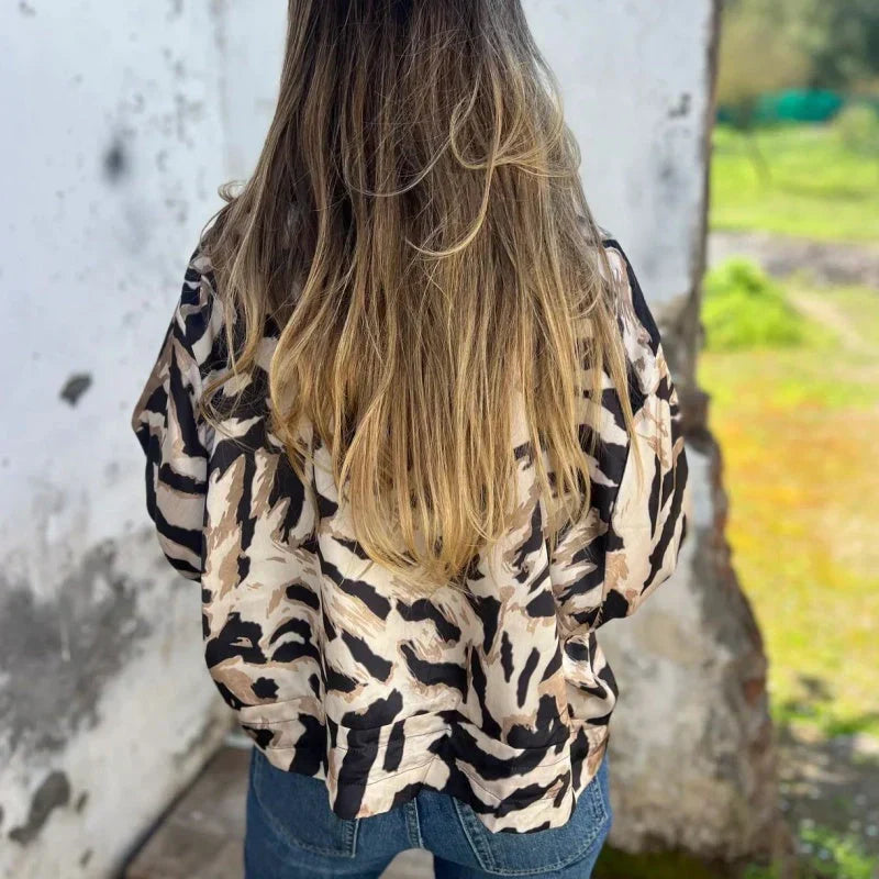 Animal Print Zip Front Bomber Jacket