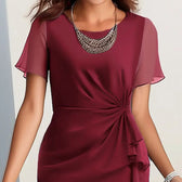 Chiffon Round Neck Short Sleeve Ruched Ruffle Midi Dress 2