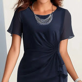 Chiffon Round Neck Short Sleeve Ruched Ruffle Midi Dress 5
