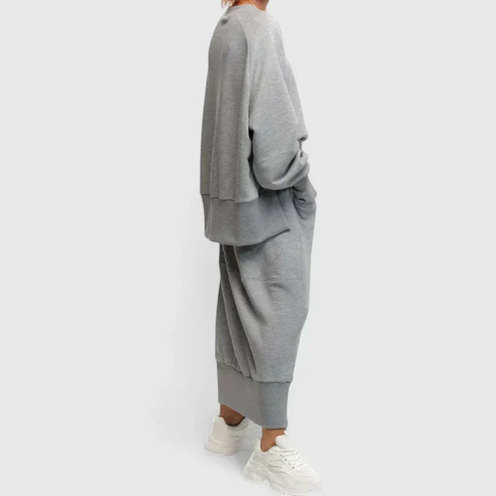 Crew Neck Sweatshirt and Pocket Midi Skirt Two Piece Set
