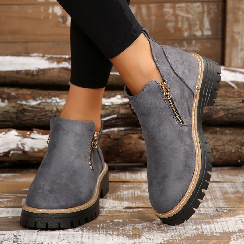 Side Zip Lug Sole Platform Ankle Boots
