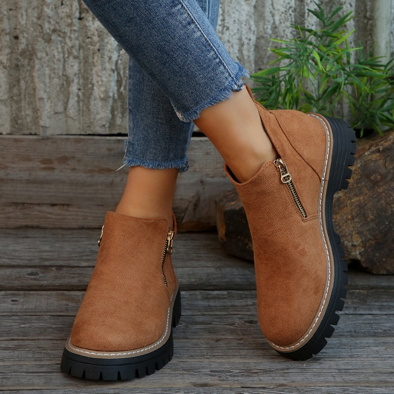 Side Zip Lug Sole Platform Ankle Boots