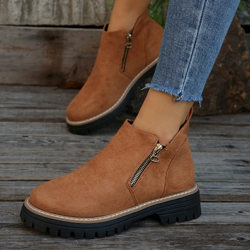 Side Zip Lug Sole Platform Ankle Boots