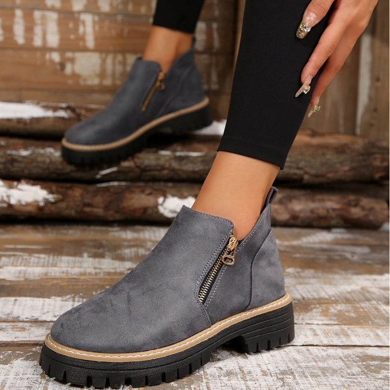 Side Zip Lug Sole Platform Ankle Boots