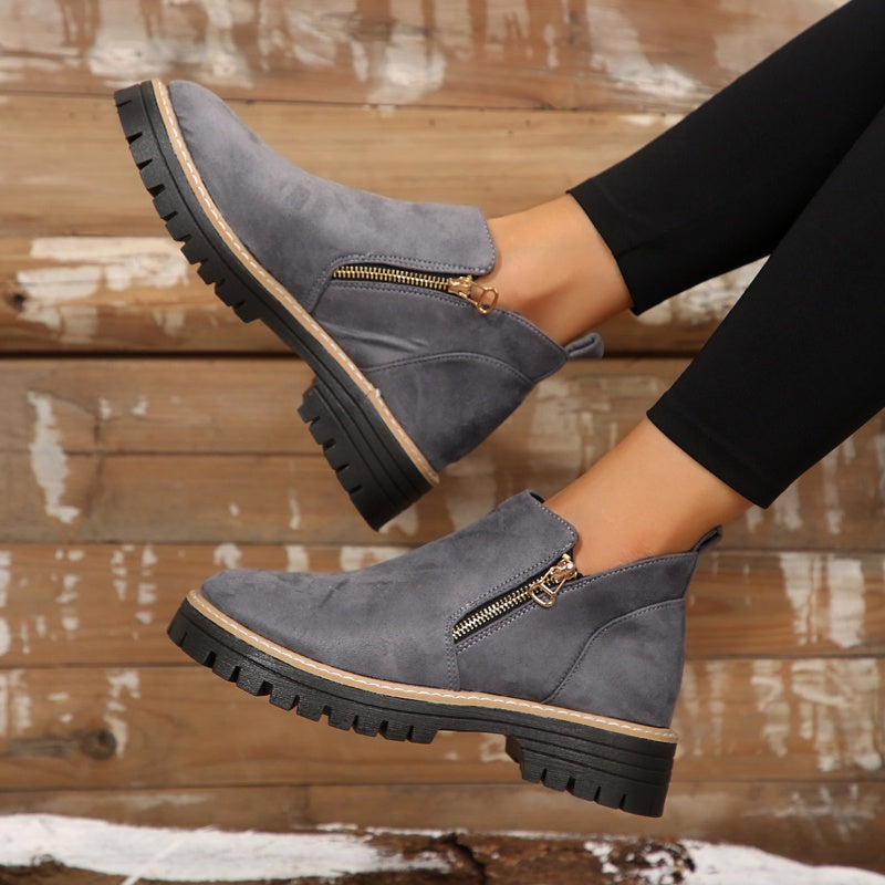 Side Zip Lug Sole Platform Ankle Boots