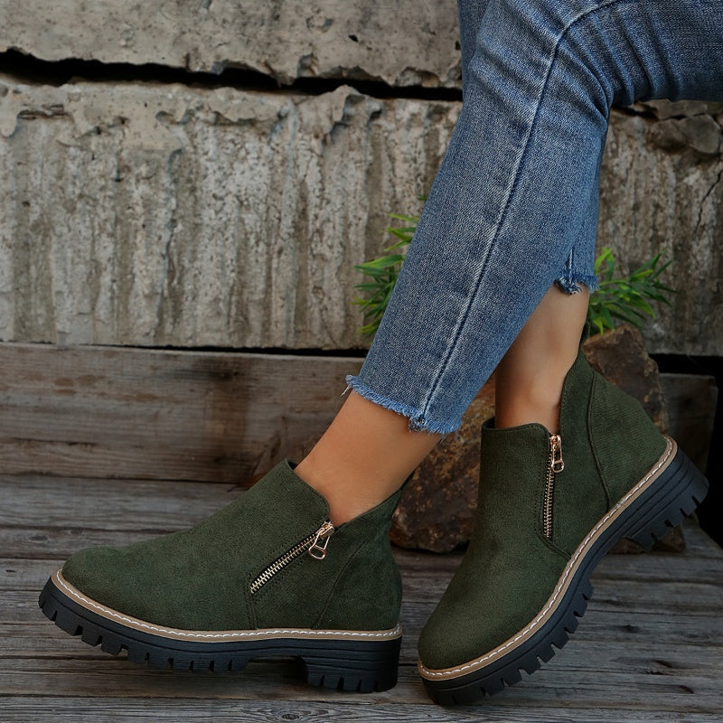 Side Zip Lug Sole Platform Ankle Boots