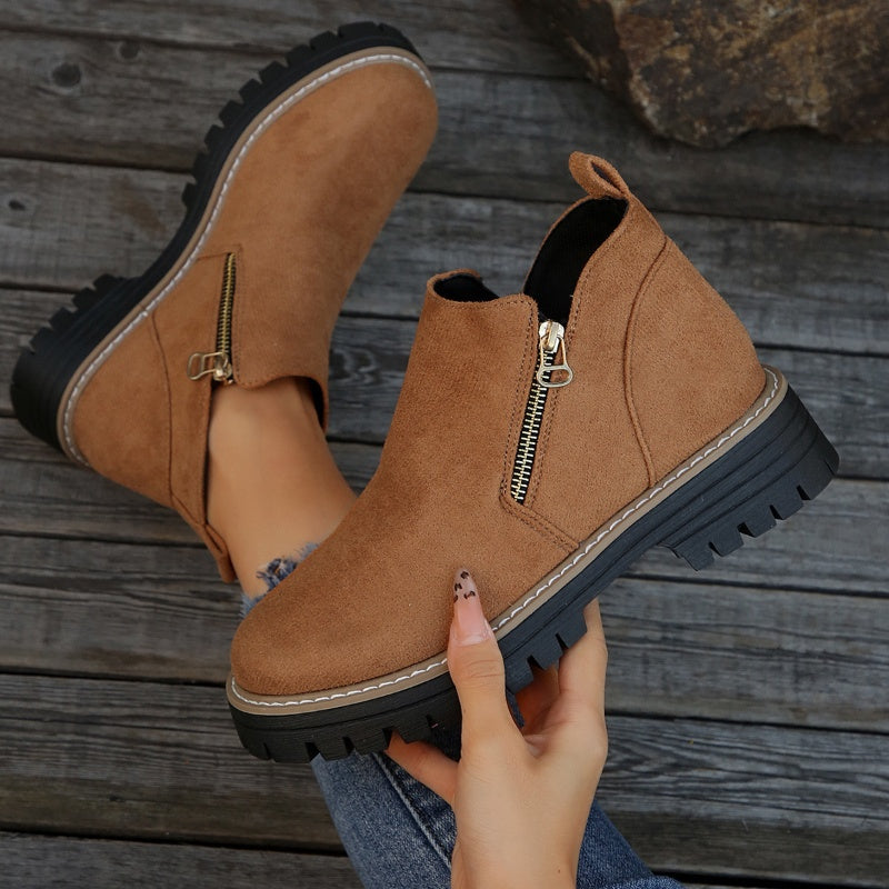 Side Zip Lug Sole Platform Ankle Boots