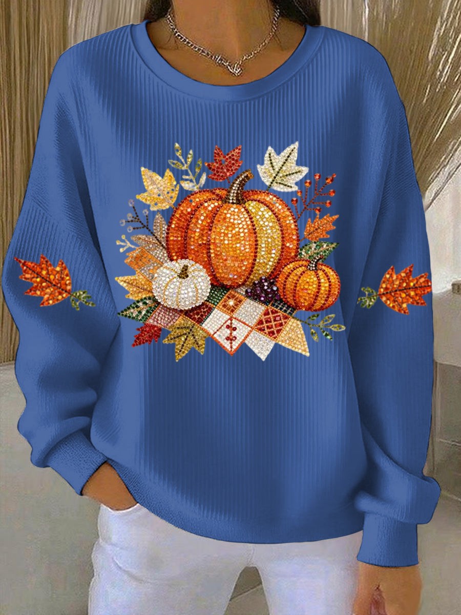 Pumpkin Graphic Ribbed Crew Neck Sweatshirt