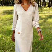 V-Neck Long Sleeve Knit Mini Dress 3