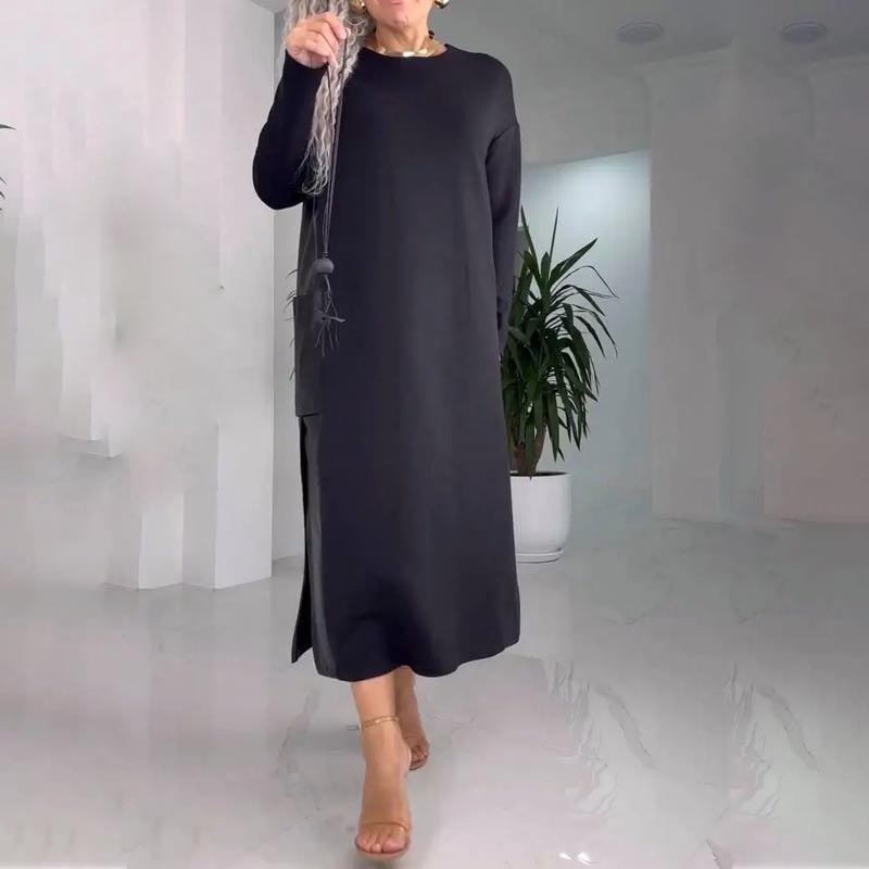 Long Sleeve Faux Leather Patchwork High Split Maxi Dress 11