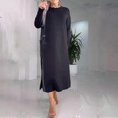 Long Sleeve Faux Leather Patchwork High Split Maxi Dress 11