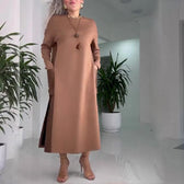 Long Sleeve Faux Leather Patchwork High Split Maxi Dress 13
