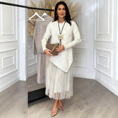 Knit Sweater and Pleated Tulle Midi Two Piece Set