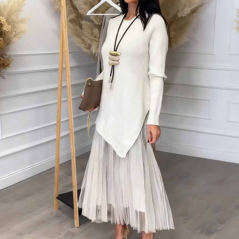 Knit Sweater and Pleated Tulle Midi Two Piece Set 8