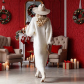 Fuzzy Knit V-Neck Long Sleeve High Split Maxi Dress 4