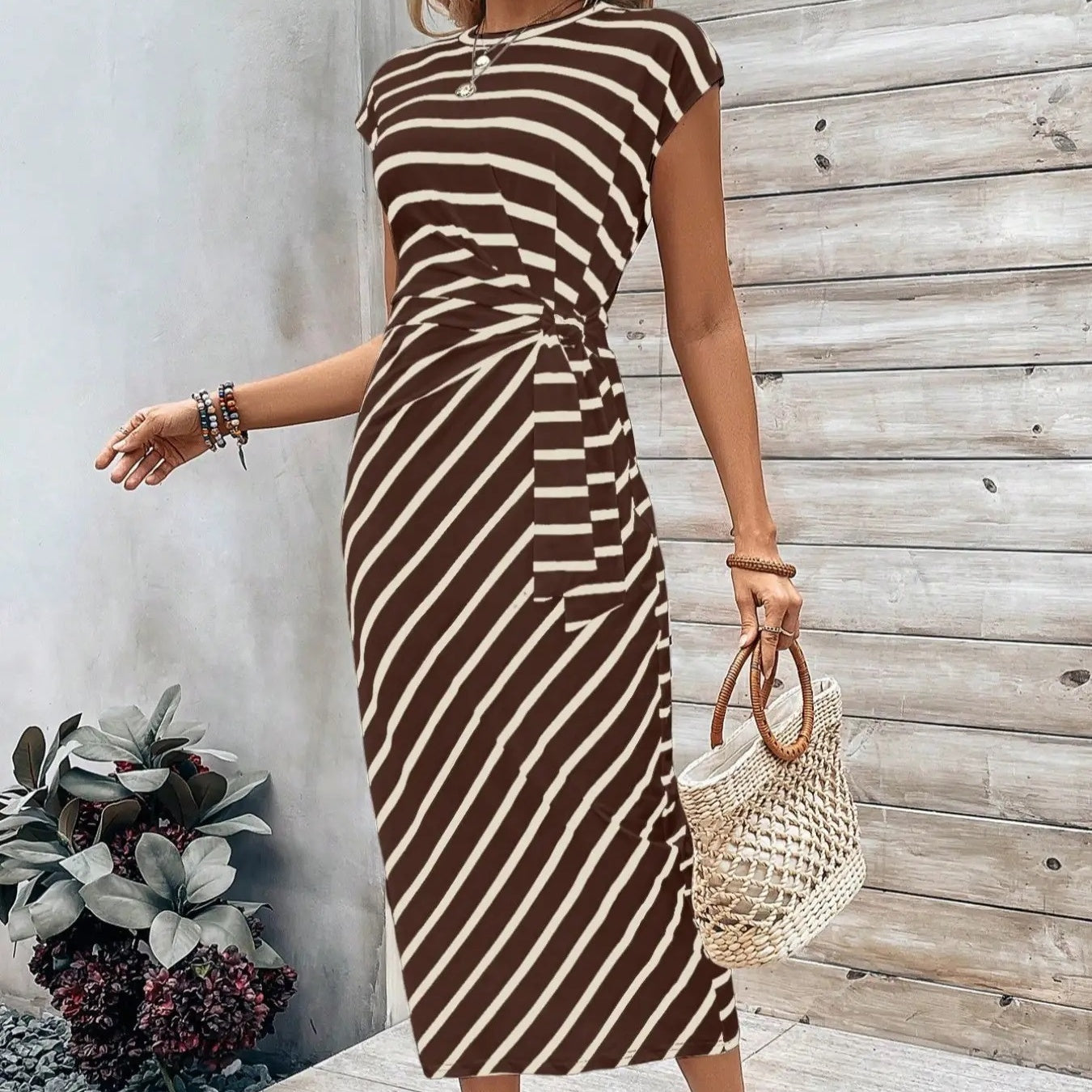 High Neck Cap Sleeve Ruched Bodycon Maxi Dress 9