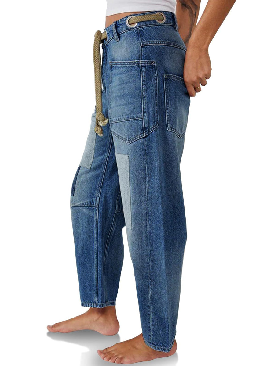 MARGARET™ - ROPE DRAWSTRING PATCHWORK JEANS