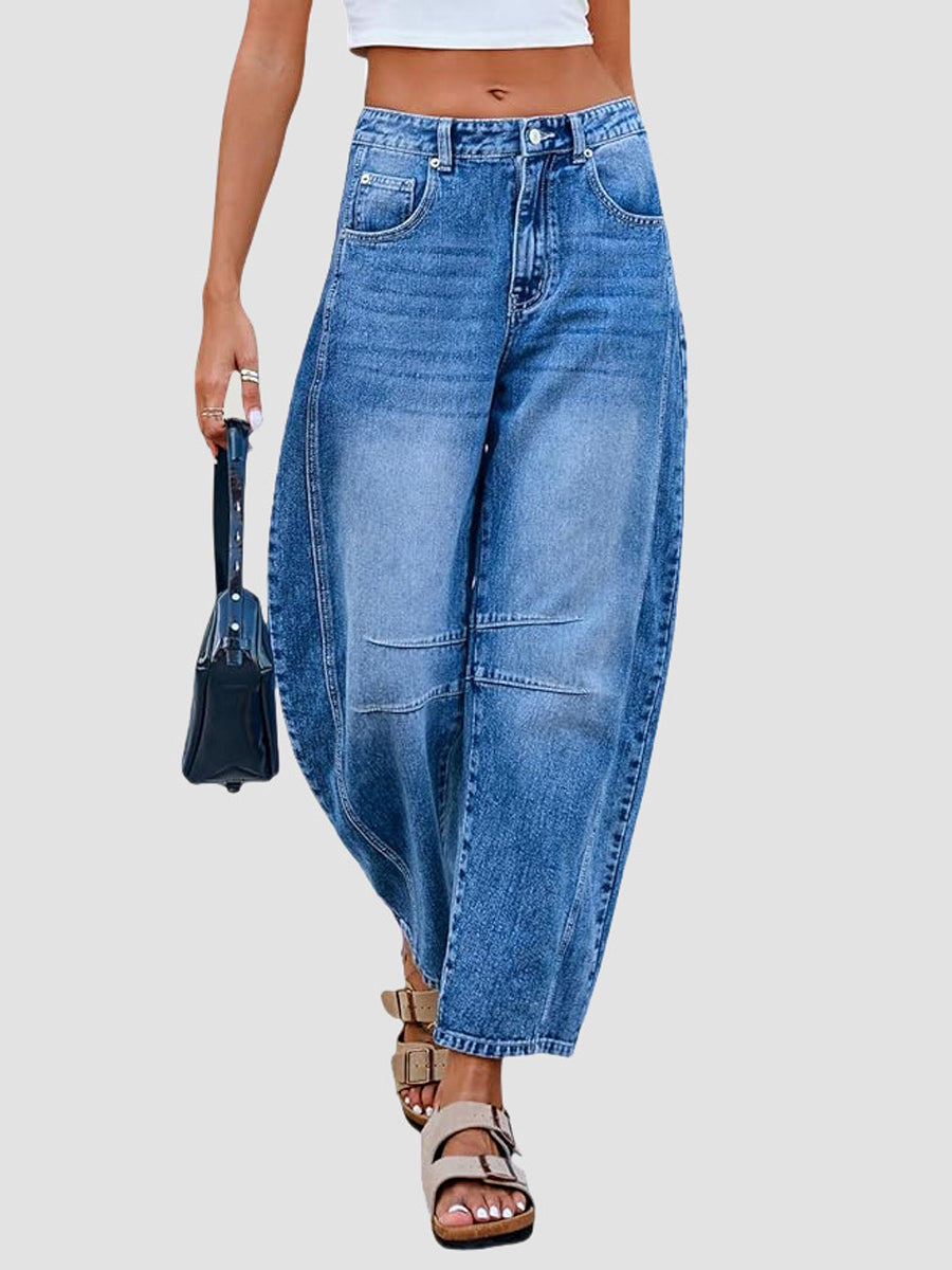 High Waist Barrel Leg Cropped Jeans