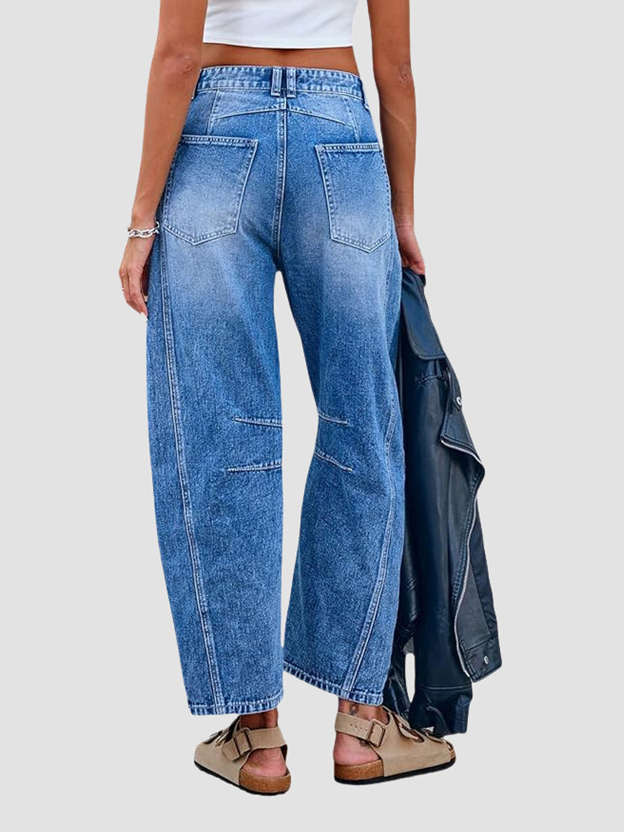 High Waist Barrel Leg Cropped Jeans