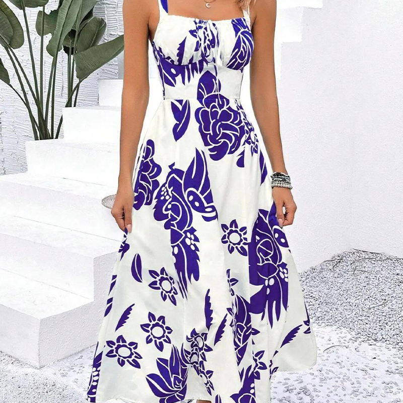Floral Square Neck A-Line Midi Dress 2
