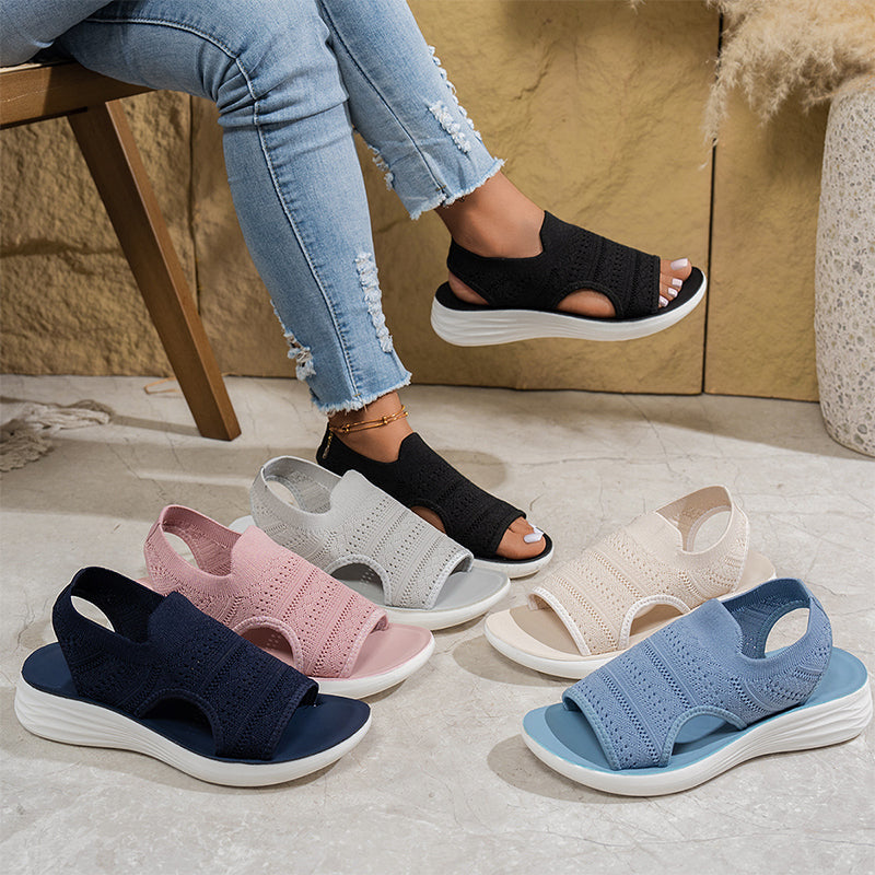 Open Toe Knit Cutout Platform Slide Sandals