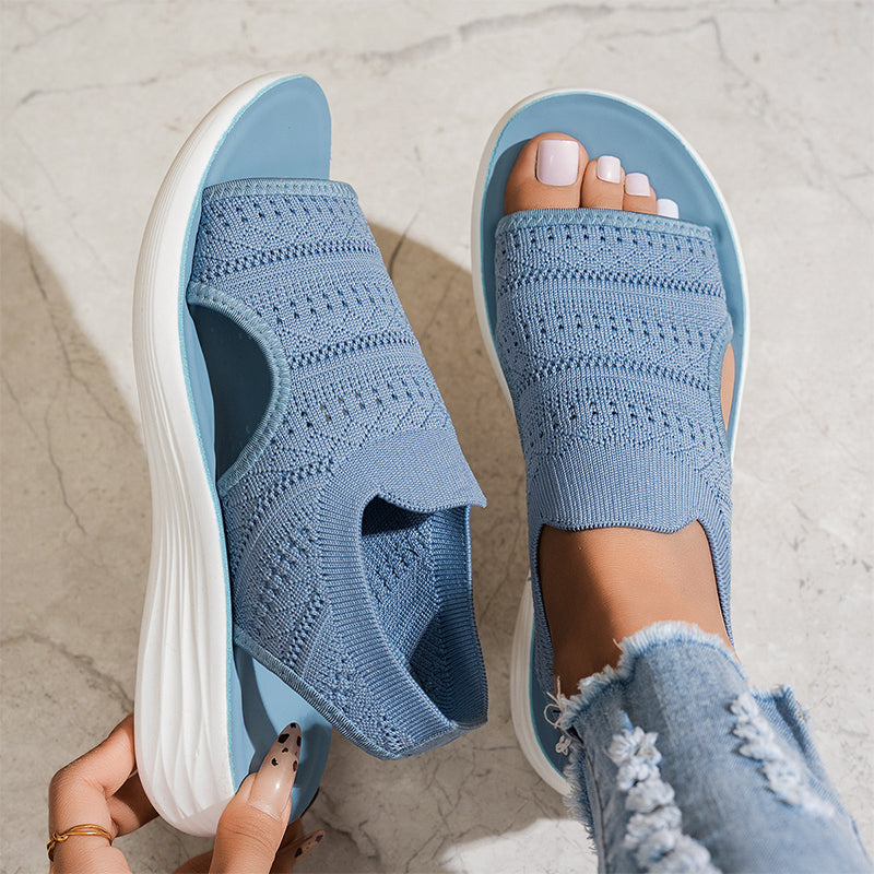 Open Toe Knit Cutout Platform Slide Sandals