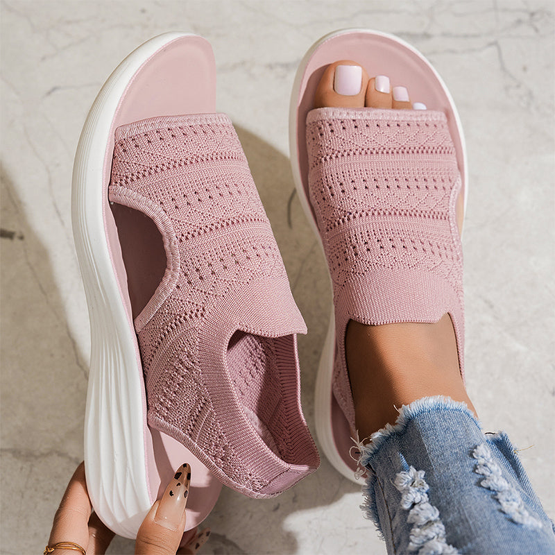 Open Toe Knit Cutout Platform Slide Sandals
