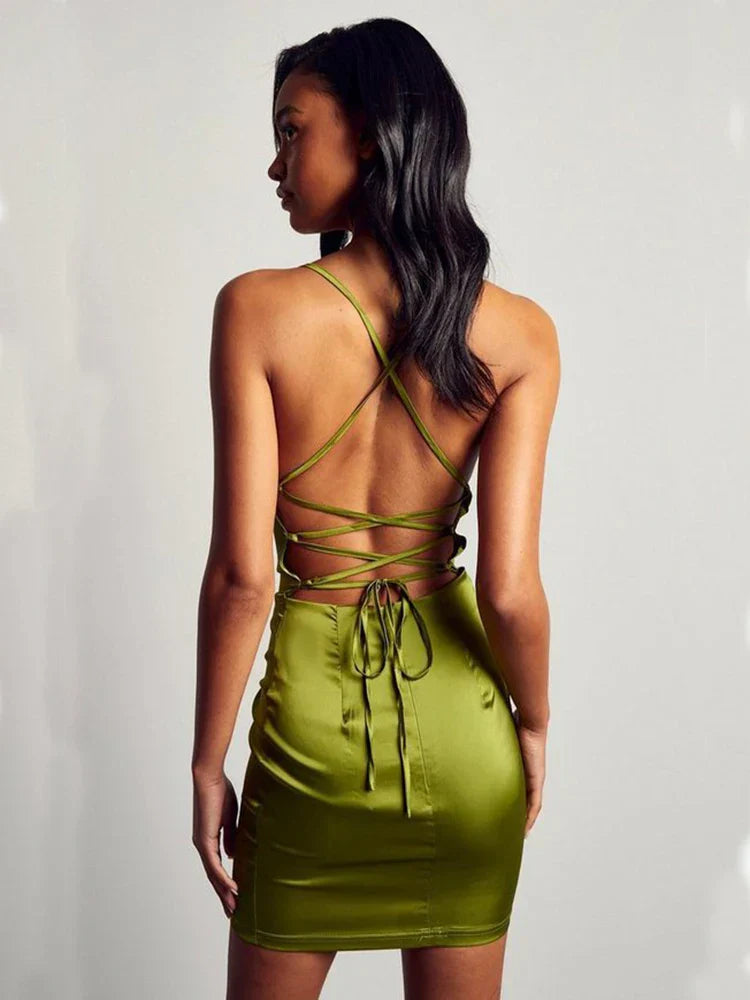 Satin Lace Back Midi Dress