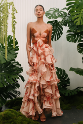 Butterfly Print Spaghetti Strap Tiered Ruffle Maxi Gown 4